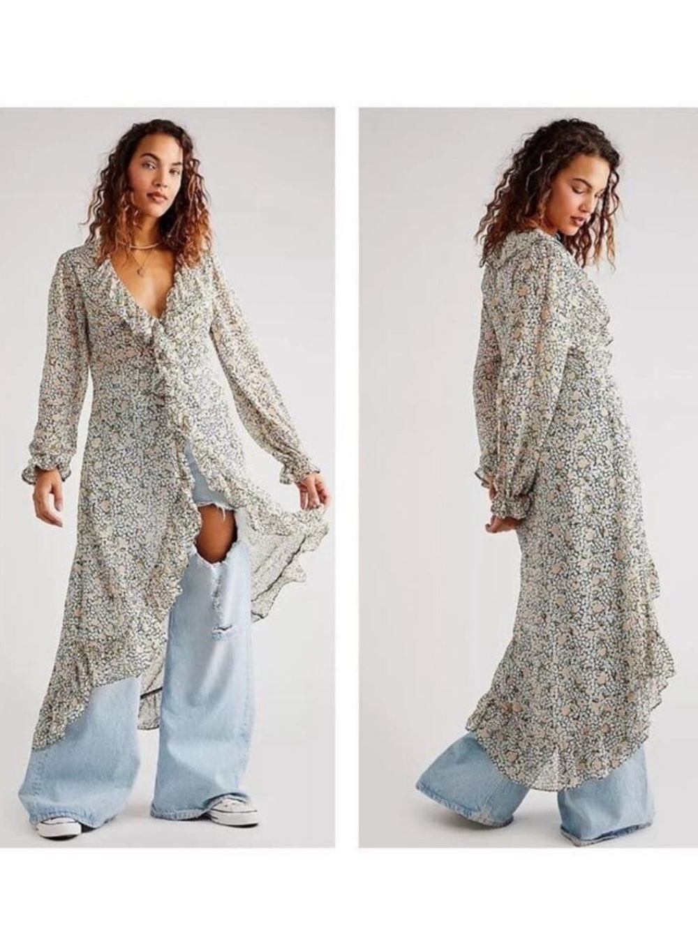 Free People Floral Ruffle Wrap Midi Dress